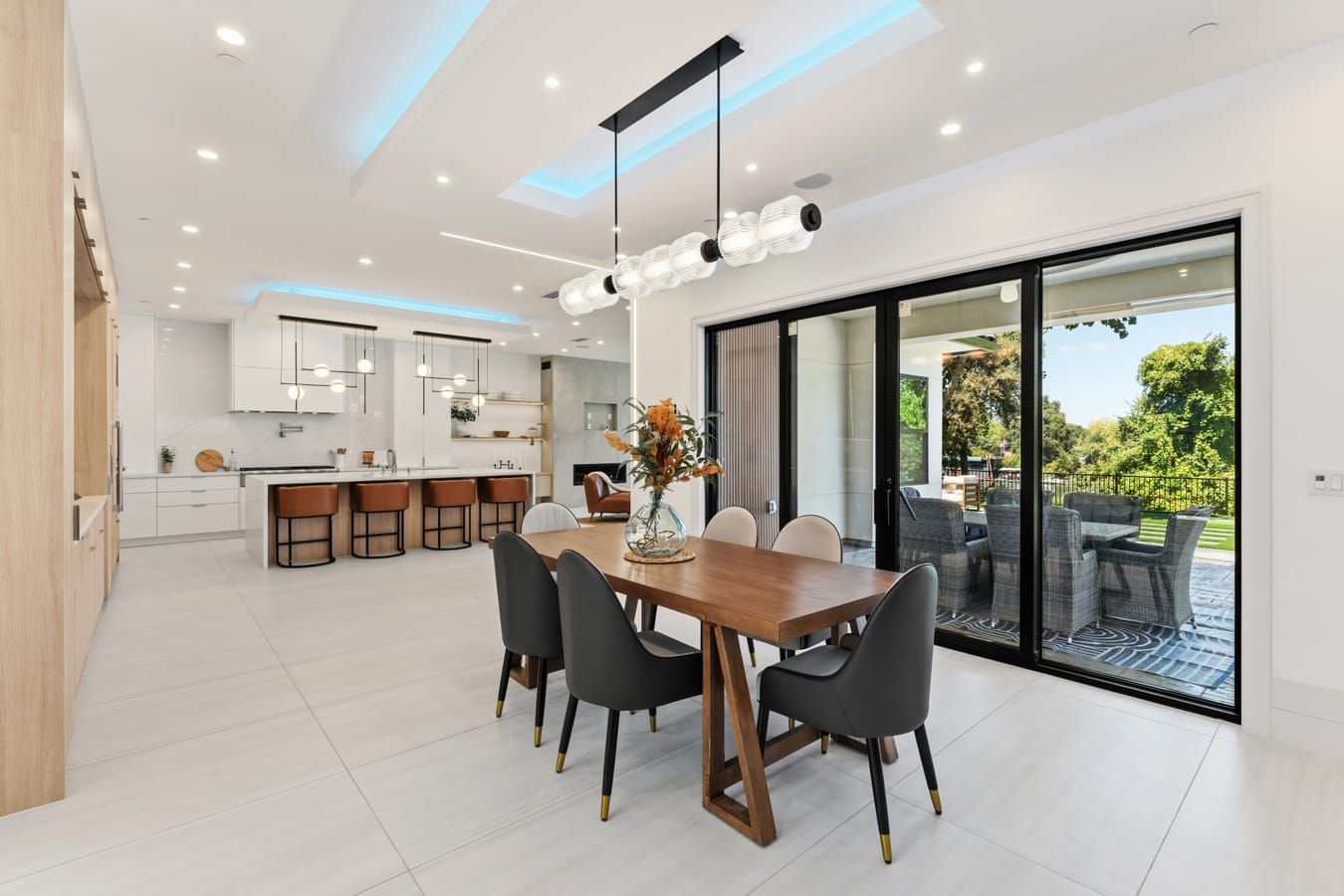 Dining area with glass doors to the backyard