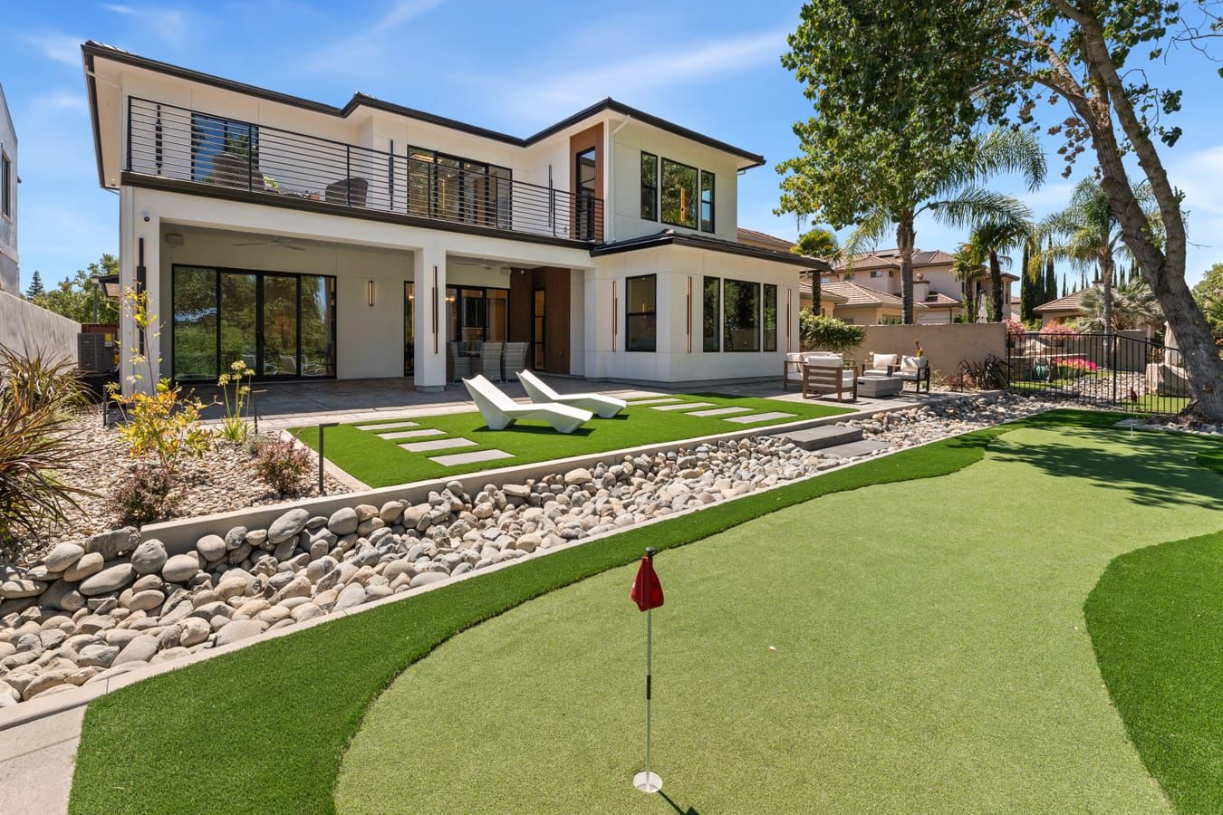 Private putting green in the backyard